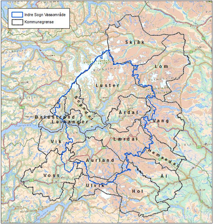 1 Omtale av vassområde Indre Sogn vassområde er Noreg sitt 8 største vassområde (8524 km²) og inngår i vassregion Sogn og Fjordane som ein av fire vassområde (Indre Sogn, Ytre Sogn, Nordfjord og