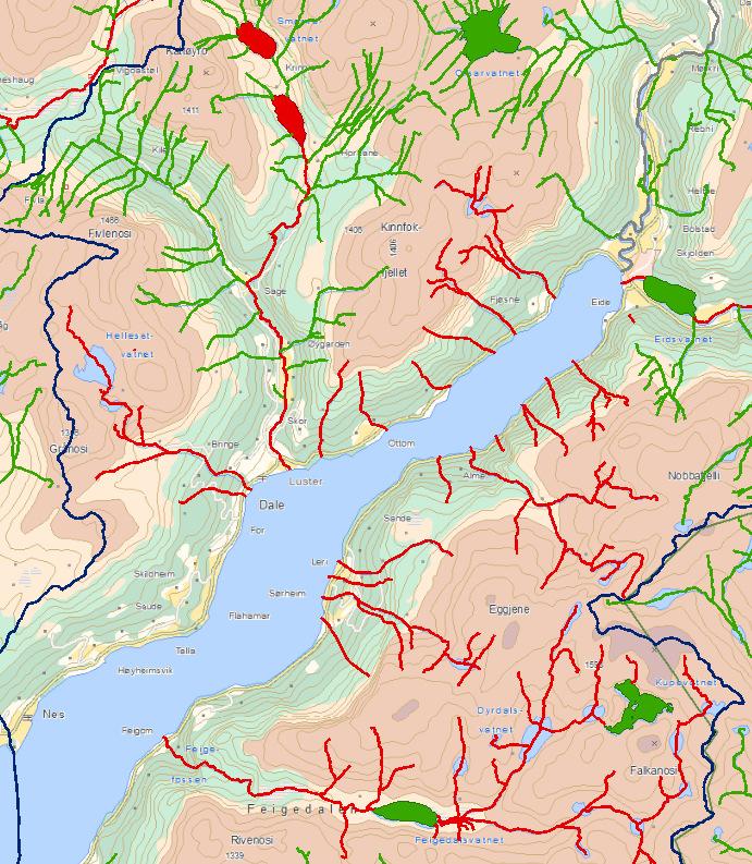 DALSDALSELVI NEDRE Figur 36 Dalsdalselvi nedre, Lusterfjorden øst og nord.