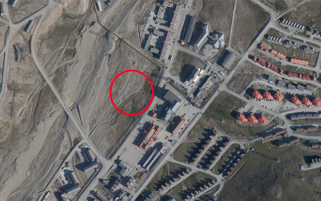 Figur: Arealplan for Longyearbyen med planområdet markert med rødt Eksisterende arealbruk Planområdet er i dag ubebygget.