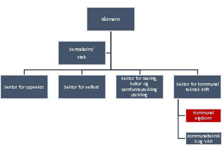 11. ORGANISERING Sentralt i arbeidet med å utvikle kommunen sine eigedomar, er å bestemme korleis eigedomsforvaltninga skal organiserast.