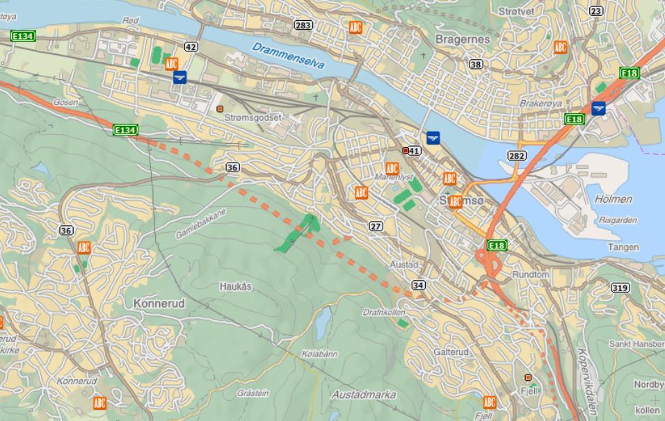 Velge områder Sundland Strømsø Nye