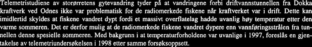 Reguleringen av Dokkavassdraget i 1989 medførte vesentlige endringer i vannføringsregimet. I Dokka har medianvannf~ringen blitt redusert med ca.