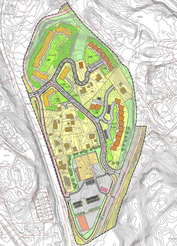 Endringer på bygningskropp i nord og 1,2 m høy og 9 m lang støyskjerm ved uteområde Eiendom 34/237 går ut av planområdet. Situasjon som dagens for denne eiendommen.