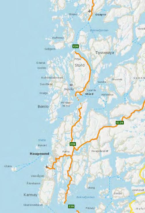 Rogaland og Hordaland E39 Bokn Os/Bergen: 3 Dagens veg ca.