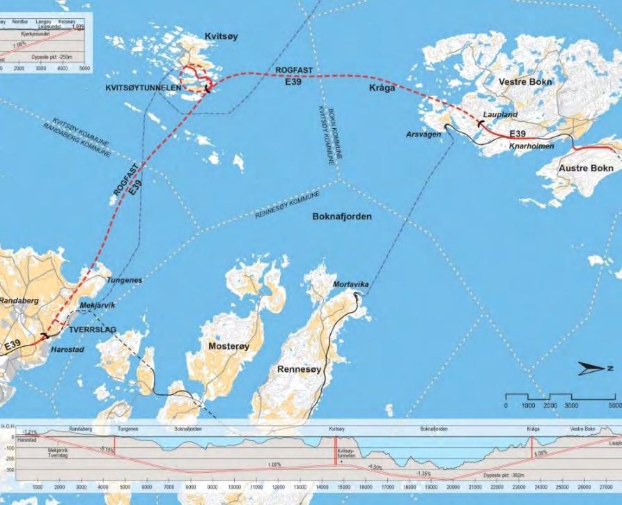 Rogaland E39 Rogfast Erstattar dagens fergje over Boknafjorden. Verdas lengste vegtunnel: 26,7 km Største djupne 390 m.u.h.