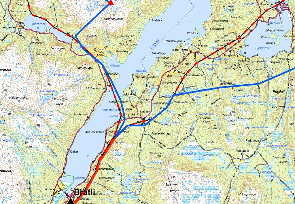 Det velges kun å vise kurver over magnetfeltberegninger for den seksjonen (Breivikfjellet vindkraftverk - Ansgardsklumpen) som gir størst magnetfelt.