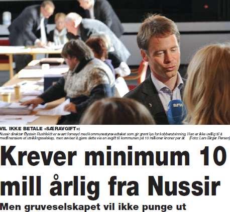 Kvalsund kommune Meget tett dialog siden 2008-9 Ønsker Nussir velkommen Vedtok planprogram 2010 Reguleringsplan inne 2011 Avtaleforslag