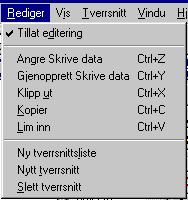 G-PROG TRE Tretverrsnitt side 23 3.5 Rediger for tverrsnittstabeller Når vinduet for en profiltabell er aktivt ser Rediger-menyen noe anderledes ut.