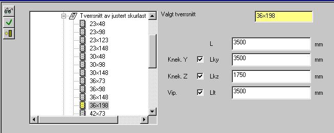 1 Materialdata Her gir du inn Materialtypen (TType), Fasthetsklassen (C), Klimaklassen (KlKl), Materialfaktorene (Gamma1 og Gamma2) samt for konstruksjonsvirke Lastfordelingsfaktorn (kls).