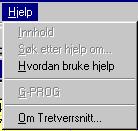side 34 G-PROG TRE Tretverrsnitt 3.12 Hjelp Under Innhold får du fram en innholdsfortegnelse. Med Søke etter hjelp om skriver du inn eller velger emner og stikkord som du får hjelp om.