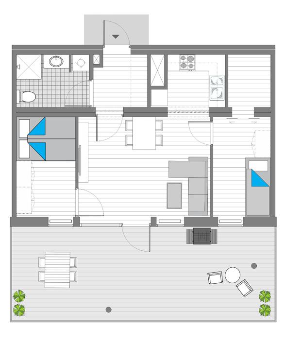 leilighet Type 1B BRA: 55 m 2 / P-ROM: 52 m 2 / BALKOG: 25 m 2 isje for vaskemaskin/ tørketrommel. Kjøkken leveres med takhøye overskap.