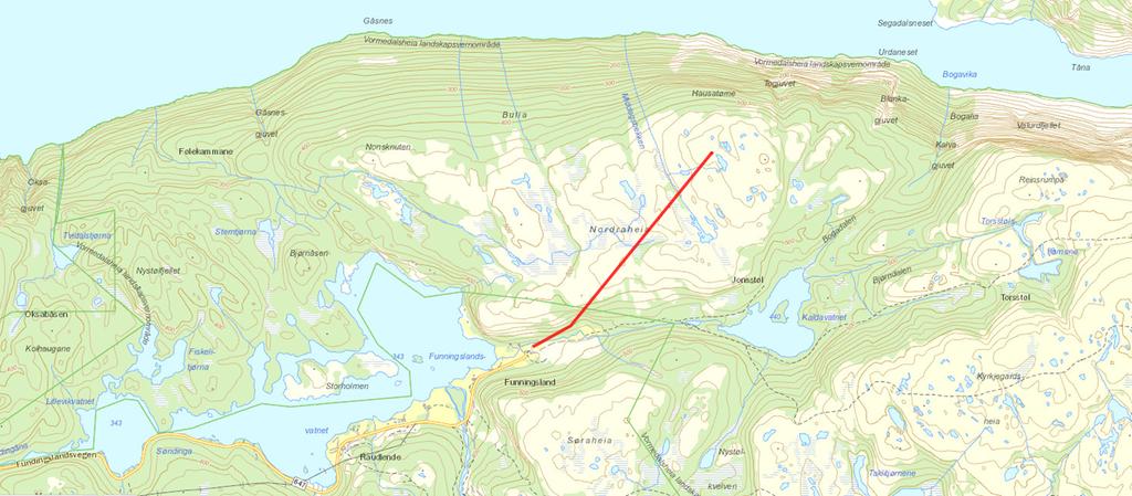 konkrete planar om å endre verneform til naturreservat i samband med planlagde utvidinga av barskogsreservatet Nordstølhei (frivillig vern). Kraftlinja står til nedfalls og er skjemmande i terrenget.