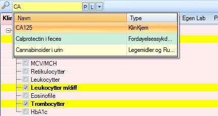 1 Rekvirere via analyserepertoar Analyserepertoaret er delt inn i faner. Under hver fane er analysene gruppert etter hvilken kategori de tilhører.