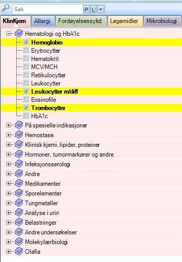 Hak av for de analyser du ønsker å rekvirere. Analyserepertoar Søkeresultater 2 3 Rekvirere via søk Øverst i venstre hjørne er det et søkefelt.