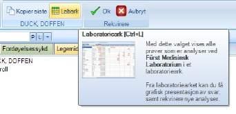 Laboratorieark Laboratorietarket gir en komplett oversikt over alle prøver som er analysert hos Fürst fra aktuelt legekontor, på valgt pasient.