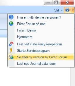 Oppdater til nyeste versjon Brukere definert som administrator (se side 44) vil ved pålogging få beskjed når oppdatert versjon av Fürst Forum er tilgjengelig.