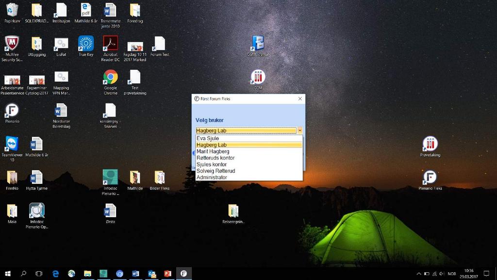 REKVIRERING Logg inn i Fürst Forum Programmet startes fra snarvei på skrivebordet. Velg riktig bruker fra listen og klikk Ok. Siste påloggede bruker kommer automatisk opp som forslag.