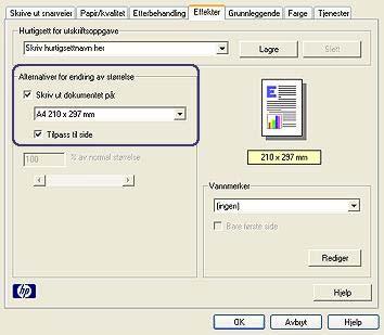 Kapittel 7 3 Klikk på Skriv ut dokumentet på, og velg deretter målpapirstørrelsen på rullegardinlisten.