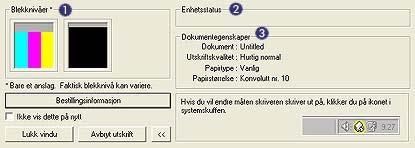 Kapittel 8 Følgende elementer vises: 1 Blekknivåer: Omtrentlig blekknivå for hver blekkpatron. 2 Enhetsstatus: Statusen til skriveren, for eksempel Sender til utskriftskøen eller Utskrift.