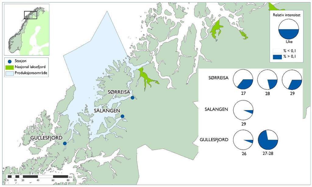 Figur 12. Undersøkte stasjoner i Troms Sør.