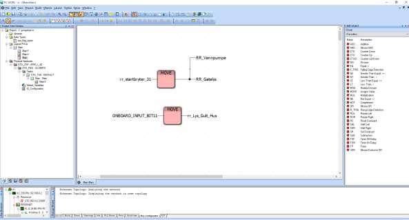 Malen inneholder et enkelt testprogram for å slå vannpumpa og noen lys av/på. Figur 1. Brukergrensesnittet i PCWorX.