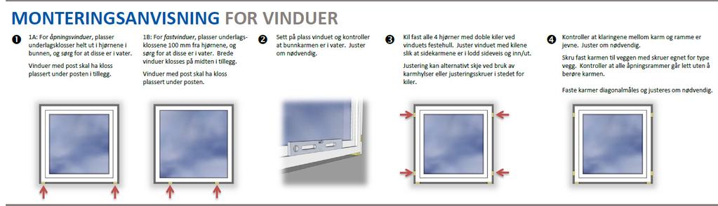 Vinduer Vinduer monteres i vegg på byggeplass Monteres 74mm fra innsiden som vist på detalj tegning Vinduet festes med skruer som har