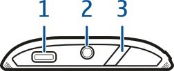 6 Komme i gang Komme i gang Taster og deler Øverst 1 Mikro-USB-kontakt 2 Nokia