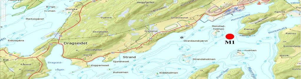 Molvær Resipientanalyse (MR), Oslo Figur 9. Indre Åfjord og Monstadbukta. Målestasjonene M1 og M2 er merket med rødt.