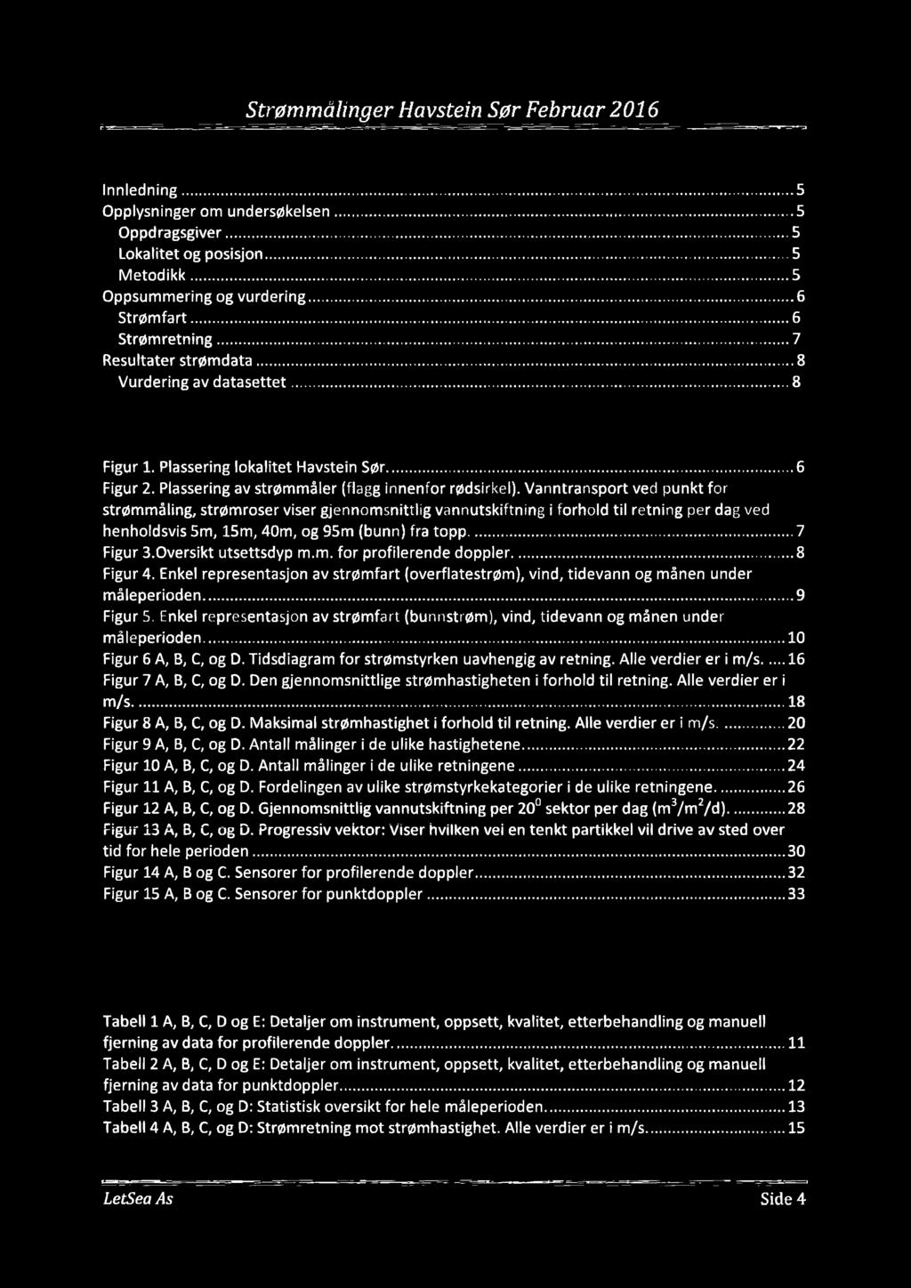 Strømmålinger Havstein Sør Februar 2 6 Innhold Innledning.....5 Opplysninger om undersøkelsen.....5 Oppdragsgiver..... 5 Lokalitet og posisjon..... 5 Metodikk..... 5 Oppsummering og vurdering.