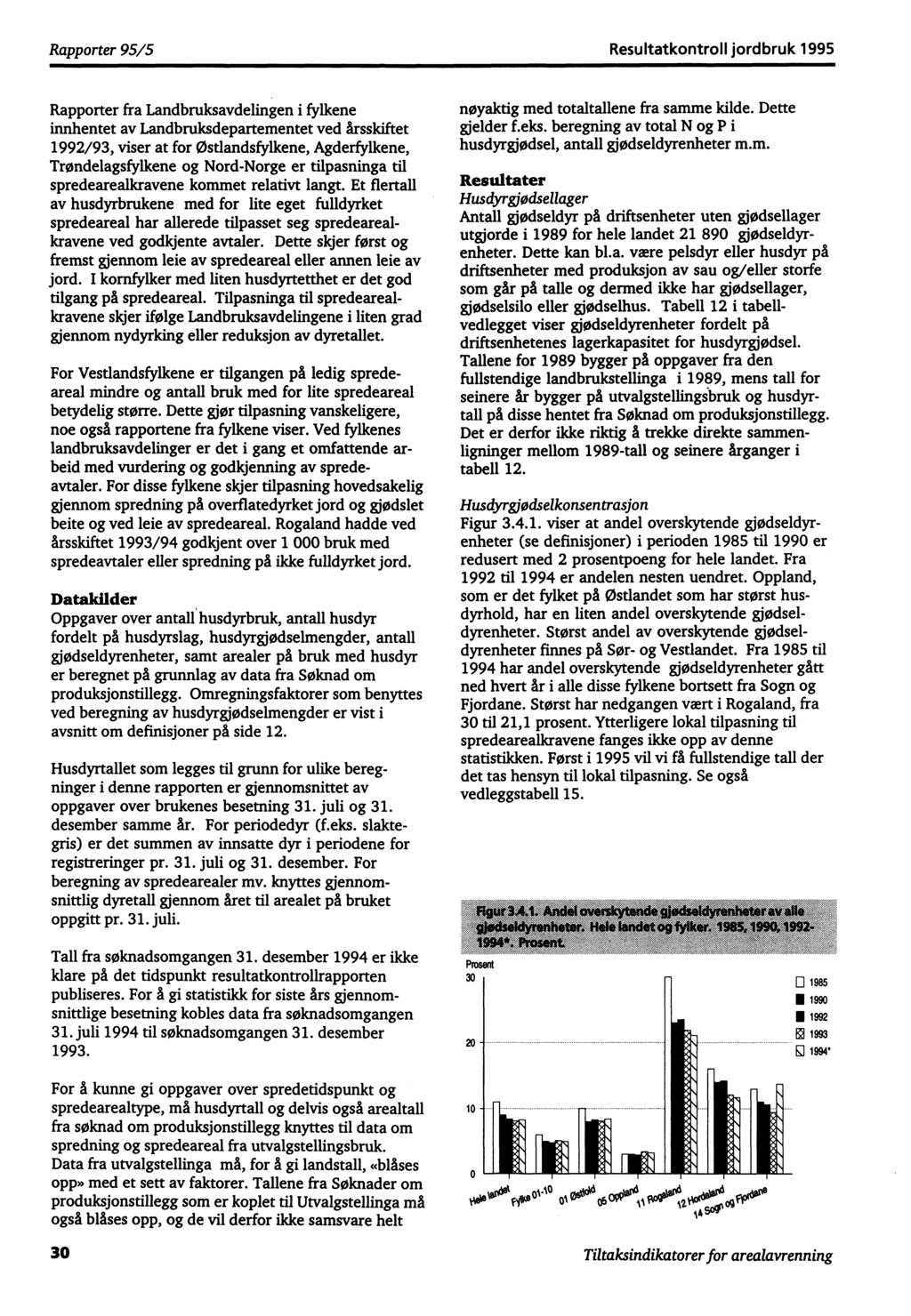 Rapporter 95/5 Resultatkontroll jordbruk 1995 Rapporter fra Landbruksavdelingen i fylkene innhentet av Landbruksdepartementet ved årsskiftet 1992/93, viser at for Østlandsfylkene, Agderfylkene,