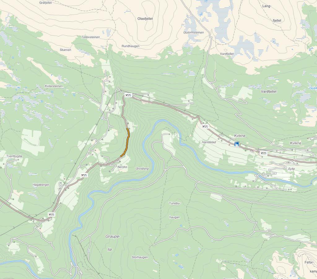 FV. 255 GROSBERG-HØGBERGET SIDE 1 AV 2 Kart i målestokk 1:50 000. Aktuell strekning er synt med gul strek i raud sirkel.