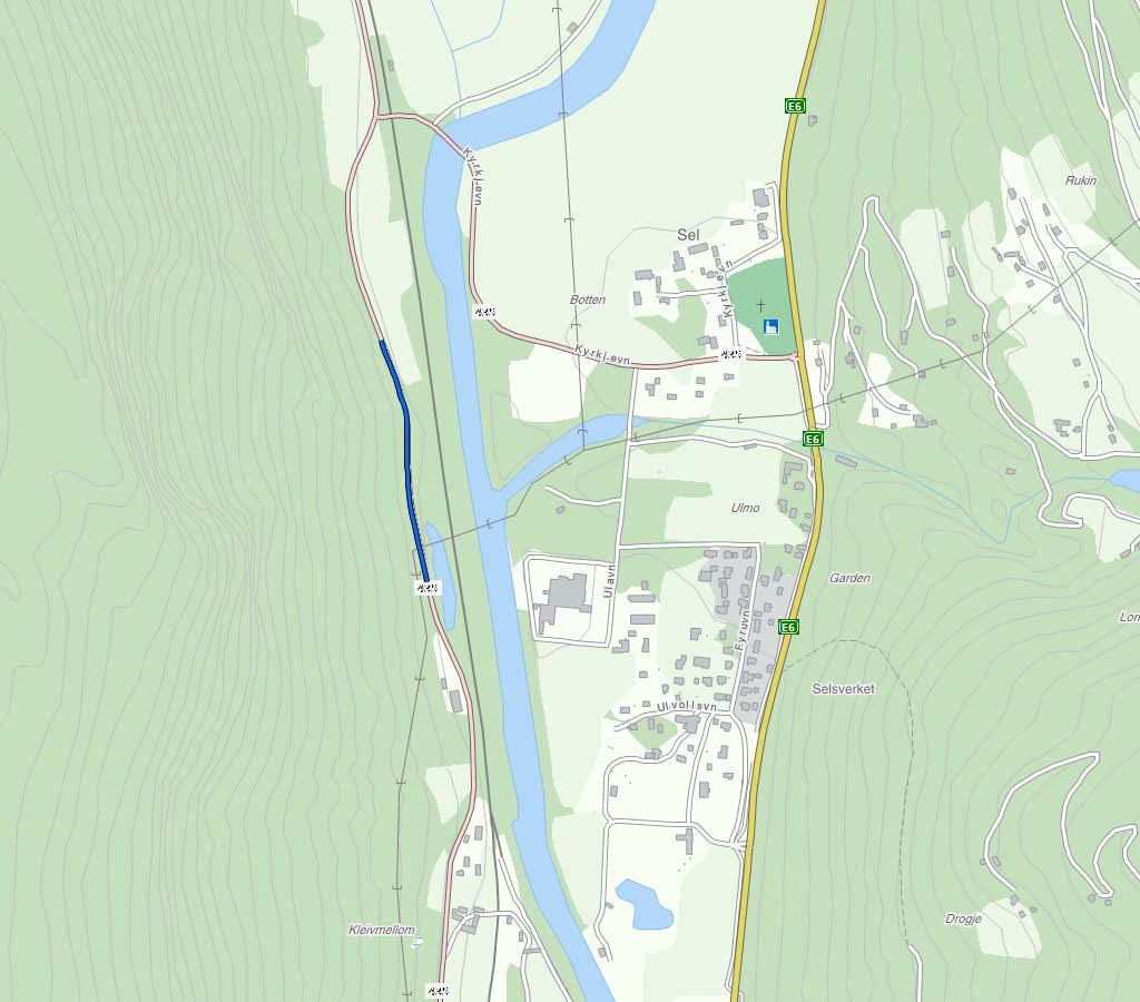 FV. 435 STRØSANDSILO MELLOM OTTA OG BOMMEN SIDE 2 AV 2 Kart i målestokk 1:10 000. Aktuell strekning er synt som blå strek. TRAFIKKTILHØVE KOSTNAD Årsdøgntrafikk (ÅDT) 532 Anslag (mill.