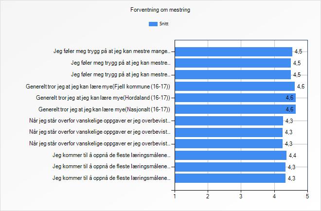 3.6.1. Refleksjon og vurdering kulturskule skårar høgt på forventning og meistring. Elevane gir uttrykk for at dei er trygge og kan meistre mange av oppgåvene dei får i kulturskulen.