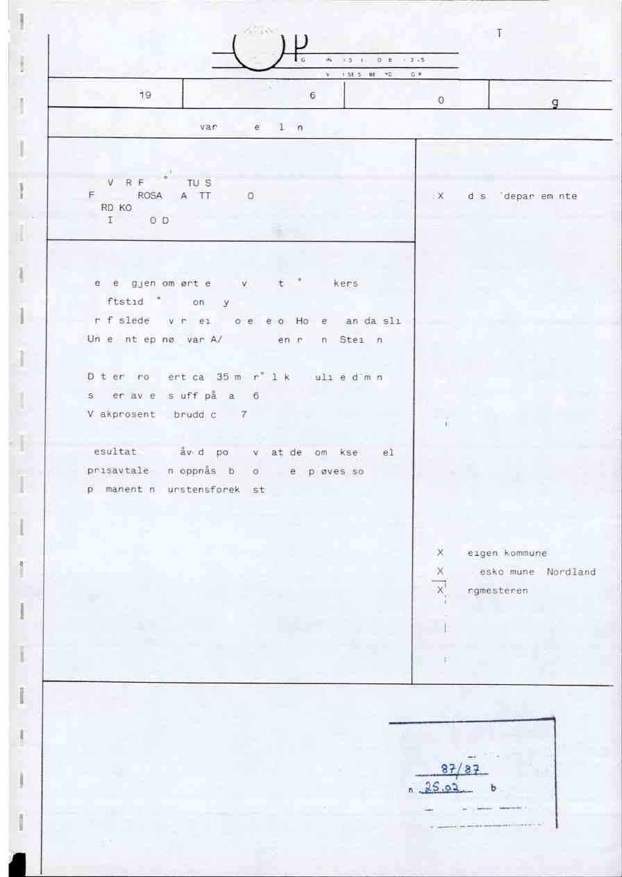 I NTERN RAPPORT. DATO: 20.02.1987 SAKSBEARBEIDER TIT (02) 1205 18 ROSPEKTERING (02) 53 08 UAMEGs : PCS'E 8 I 58t "ELEC...T4SILSKASE.