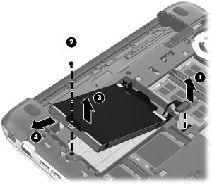 8. Trekk harddiskklaffen (3) opp, og ta deretter ut harddisken (4) fra harddiskbrønnen mens den holdes i vinkel. Installere en harddisk 1.