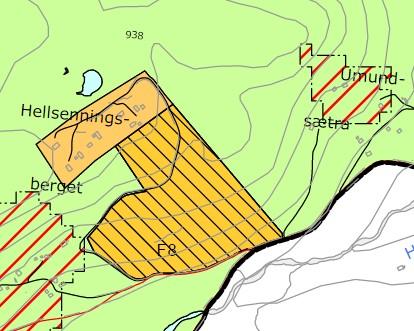 PLANBESKRIVELSE 13 Utsnitt av kommunedelplanen for Teinvassåsen/ Søbekksæter, område F8.