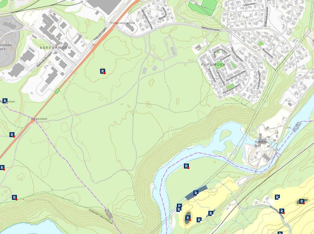 FORSLAG TIL PLANPROGRAM 15 (22) Figur 8 Utsnitt fra Riksantikvarens Askeladden 3 som viser registrerte automatisk fredete kulturminner Oppland Fylkeskommunes Kulturarvenhet har gjort en