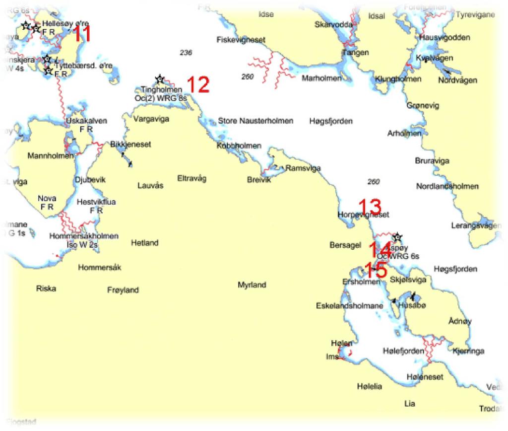 Figur 3.5.4. Stasjonsoversikt for området Høgsfjorden Tabell 3.5.9. Stasjon 11 Kalvøy WGS 84: 58 58.968 N, 5 50.