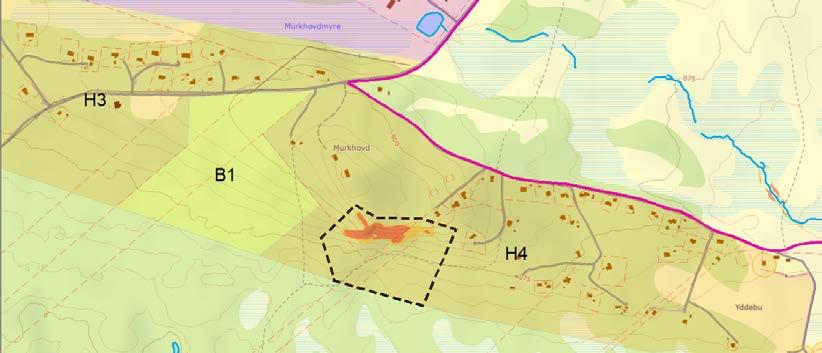 Det er observert både oppsprukket fjell og nyere utfall i dette området. Bebyggelse bør holde god avstand til skråningen.