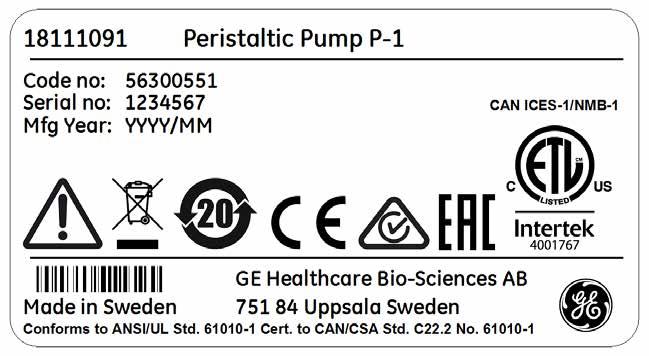 2 Sikkerhetsinstruksjoner 2.2 Merking 2.2 Merking I denne delen Denne delen beskriver instrumentetikettene og merkene som omhandler farlige stoffer som er festet til Peristaltic Pump P-1.