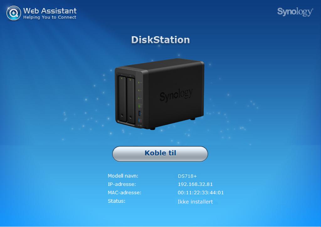 Installer DSM på DiskStation 3Kapittel Når oppsettet av maskinvaren er fullført, installerer du DiskStation Manager (DSM) Synologys nettleserbaserte operativsystem på din DiskStation.