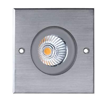 DEKO LED- UPLIGHT PLATE 6W Nedfelt armatur i syrefast 316 stål med varmebehandlet herdet glass som tåler 900kg belastning. Endestykke i plast, driver og nedgravingsboks følger med. Effekt LED.