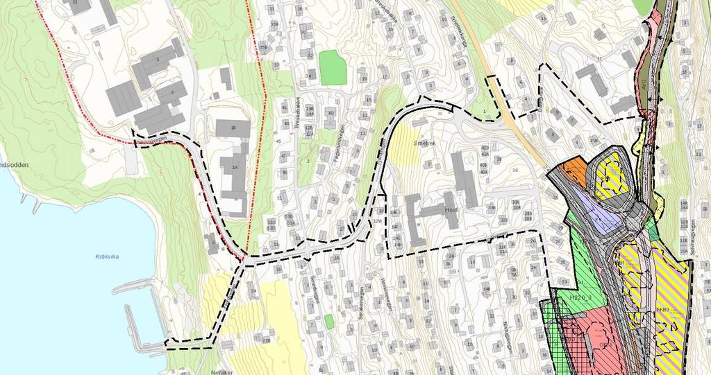 5 Overordnede rammer og føringer 5.1 Gjeldende reguleringsplaner Planområdet grenser direkte kun til en reguleringsplan, dette er Fjordvegen og Industrivegen.