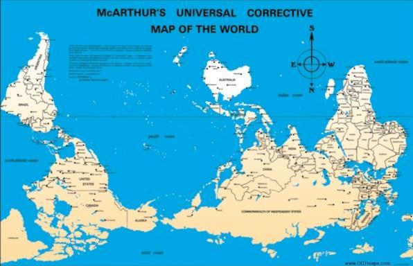 tilfeldig at den projeksjonen som bevarer retningen (Mercators projeksjon) viser de tidligere sjømaktene og kolonimaktene i Europa som store i areal sammenlignet med de fleste av deres kolonier, noe