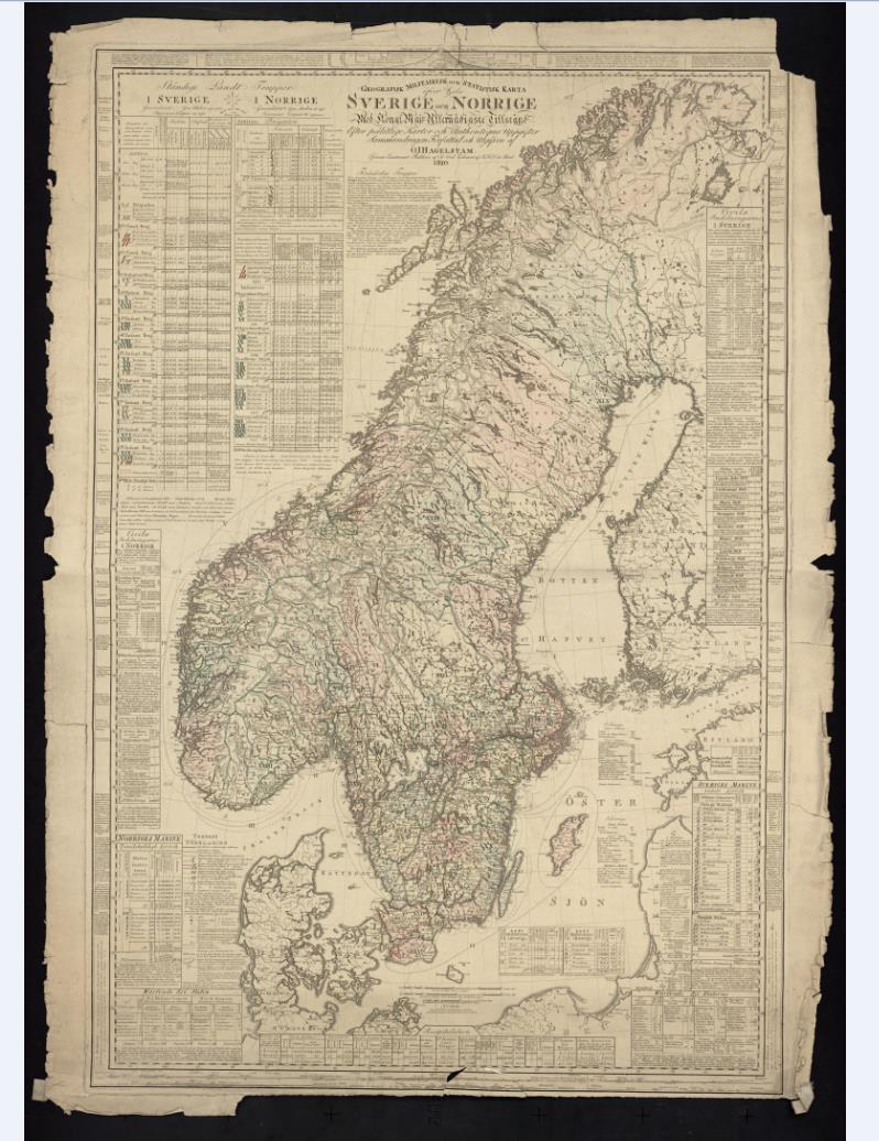 Figur 35: Hagelstams kart over Norge og Sverige fra 1820 (Nasjonalbiblioteket 2016).