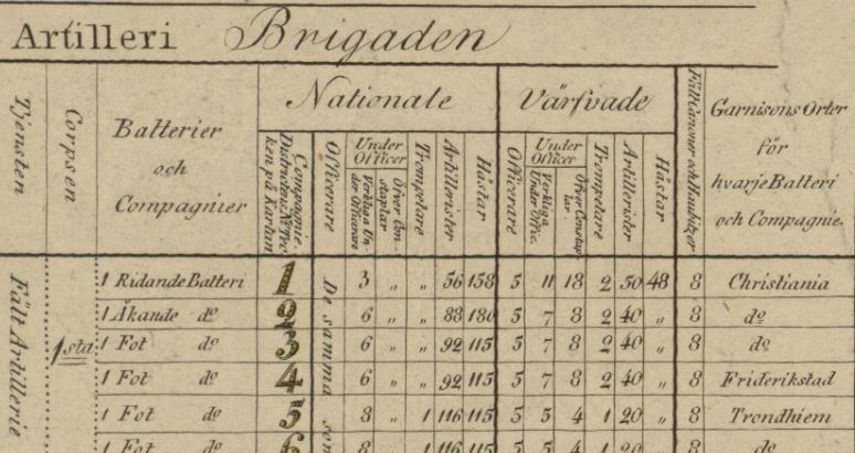 Figur 41: Deler av militærinformasjonen i kartet, med oversikt over utstyr, hester og personell (Nasjonalbiblioteket 2016).