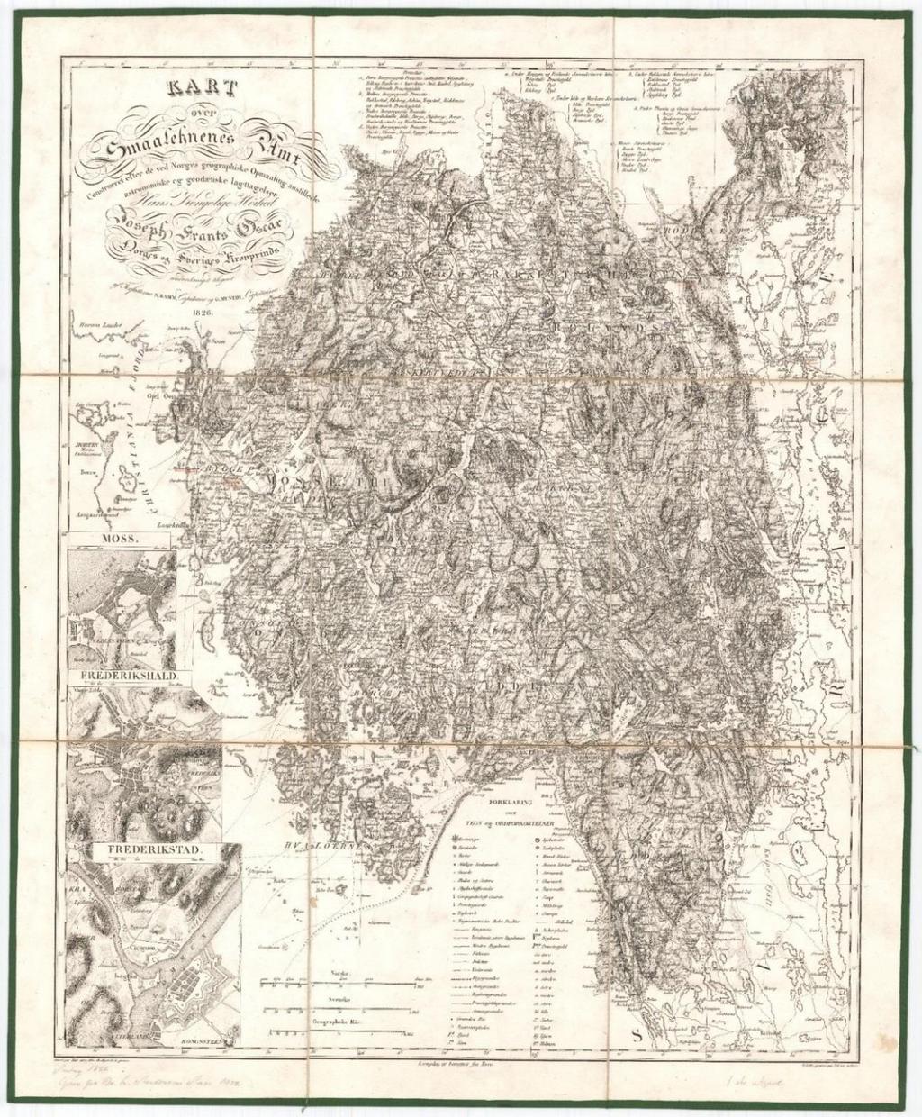 5.4 Amtskartet over Smaalenenes Amt (Østfold) fra 1826 Amtskartet over Smaalenenes Amt (Østfold) var som nevnt det første amtskartet som ble laget da den store offentlige amtskartleggingen kom i gang.