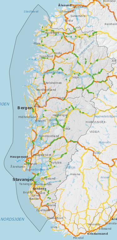 Tuneller i Region Vest - Region Vest har 625 tuneller hvorav 200 er lengre enn 500 m - Rogaland har 130 tuneller hvorav 42