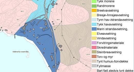 Bilag A- Bakgrunnsinformasjon om A-2: Kvartærgeologisk kart over Kattmarka Grunnundersøkelser i området tyder på at grunnen i hovedsak bestod av moderat overkonsolidert leire med uregelmessige lag av