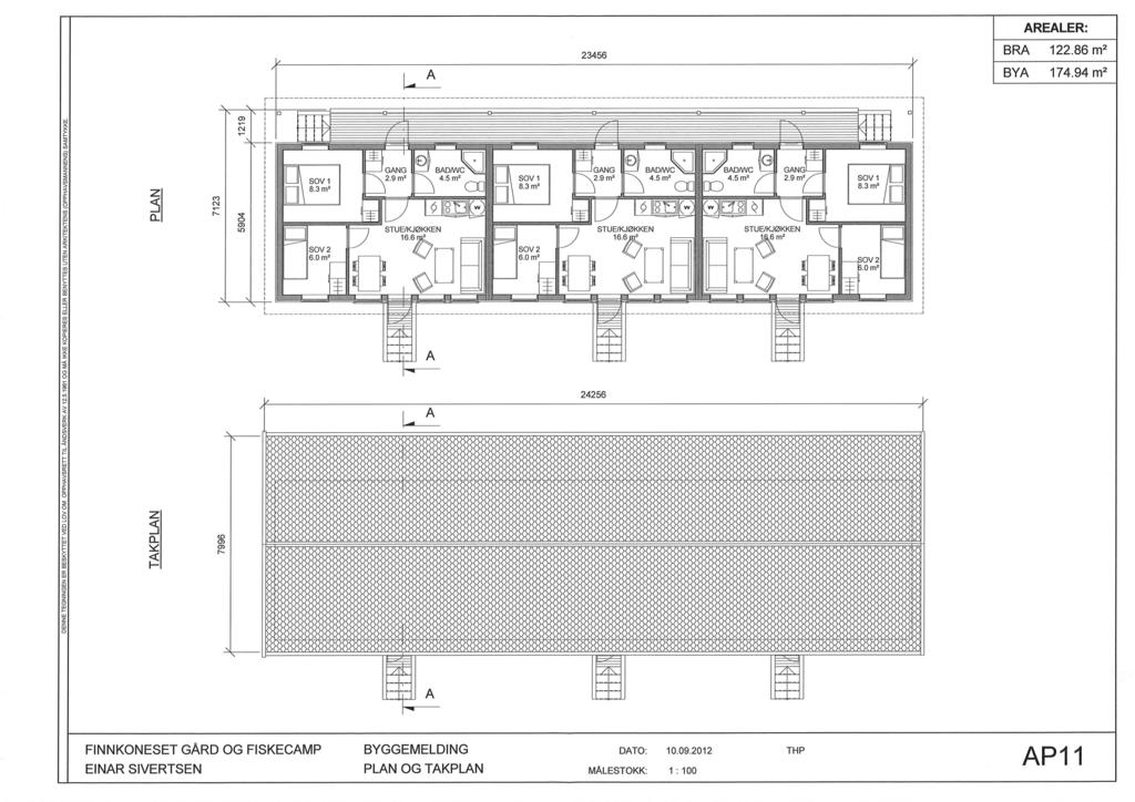 5114104 Konsekvensutredning Landskapsbilde Tidligskisser av utleiebygg, pr. dato 2012-09-10. Plan og takplan.